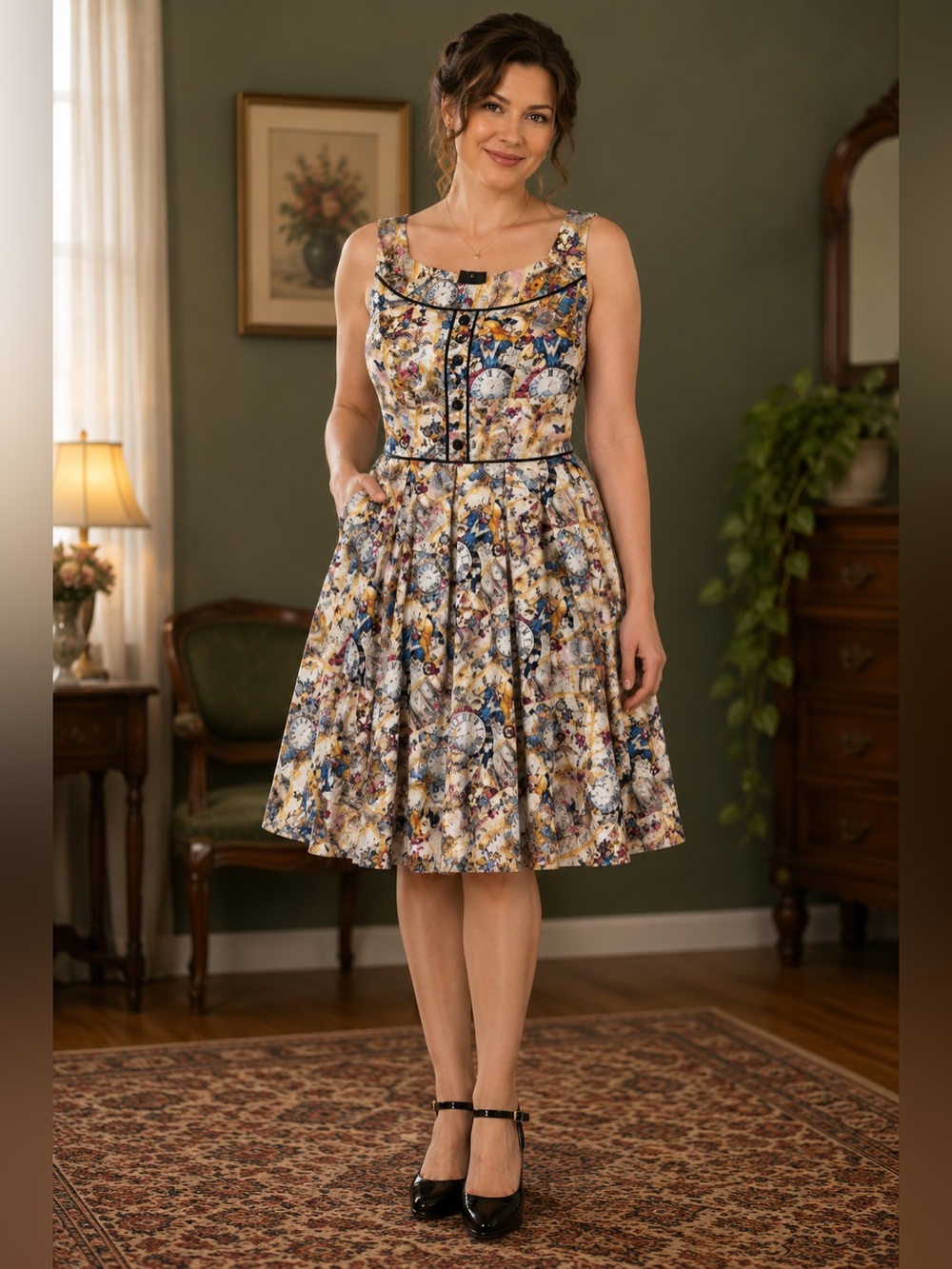 Alice in Wonderland Print Dress by Retrolicious